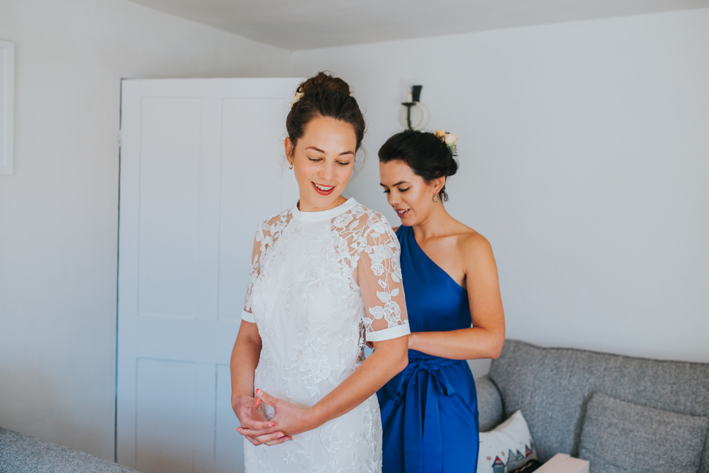 Dress Gown Bride Bridal Lace Sleeves Phase Eight Personalised Embroidered Thorpeness Country Club Wedding Charlotte Razzell Photography