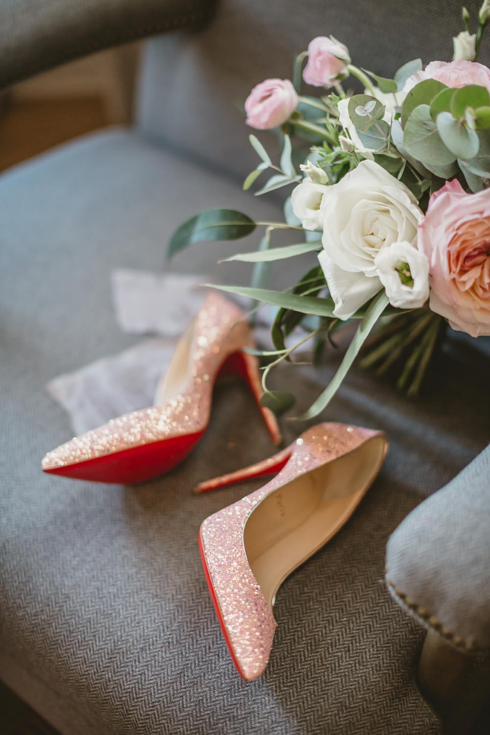 Louboutin Shoes Bride Bridal Pink Glitter York Minster Wedding Amy Lou Photography