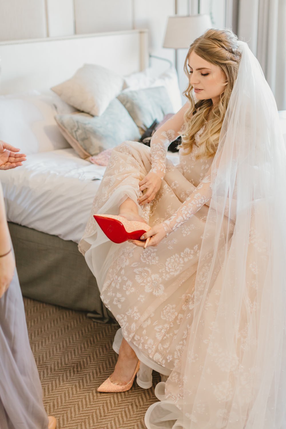 Louboutin Shoes Bride Bridal Pink Glitter York Minster Wedding Amy Lou Photography