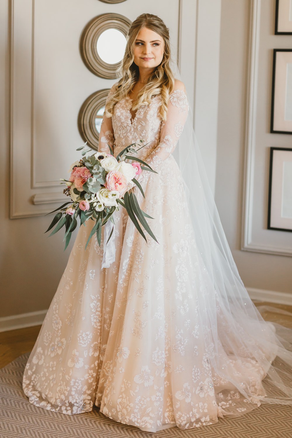 Dress Gown Bride Brida Long Sleeves Hayley Paige Veil York Minster Wedding Amy Lou Photography