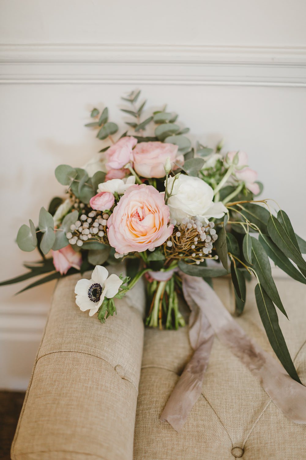 Bouquet Flowers Bride Bridal Pink Cream Rose Anemone Berries York Minster Wedding Amy Lou Photography