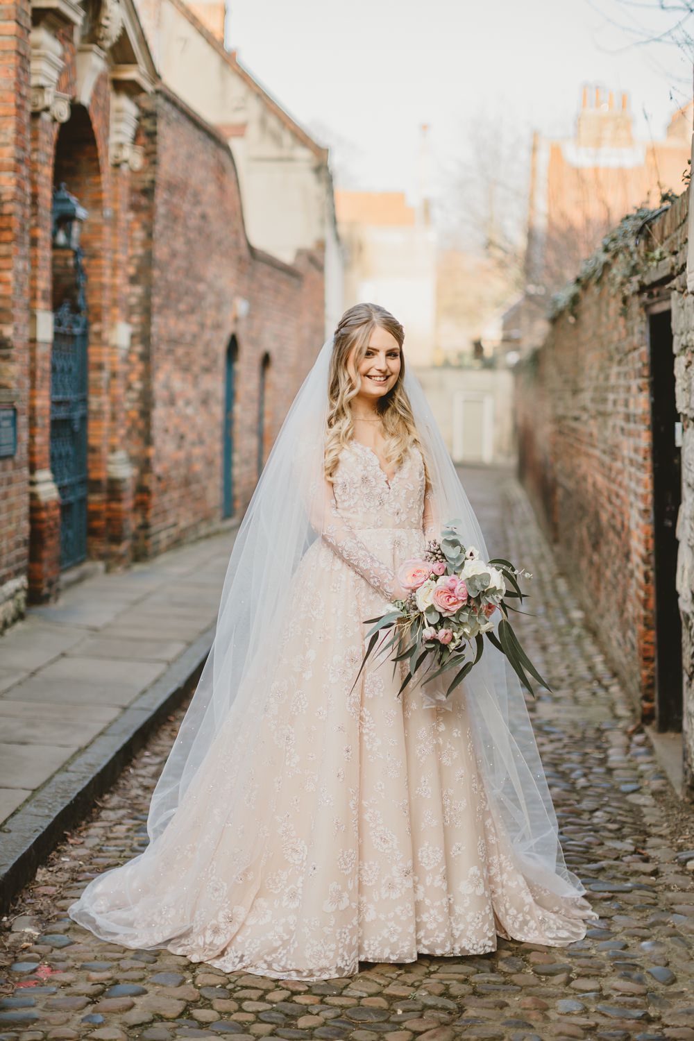 Dress Gown Bride Brida Long Sleeves Hayley Paige Veil York Minster Wedding Amy Lou Photography