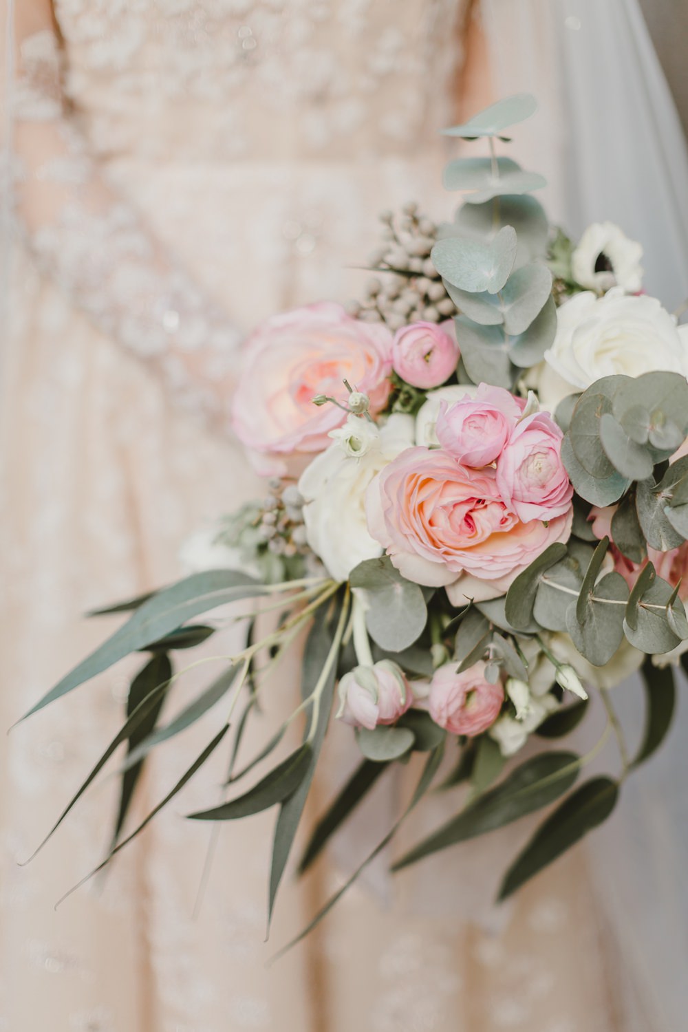 Bouquet Flowers Bride Bridal Pink Cream Rose Anemone Berries York Minster Wedding Amy Lou Photography