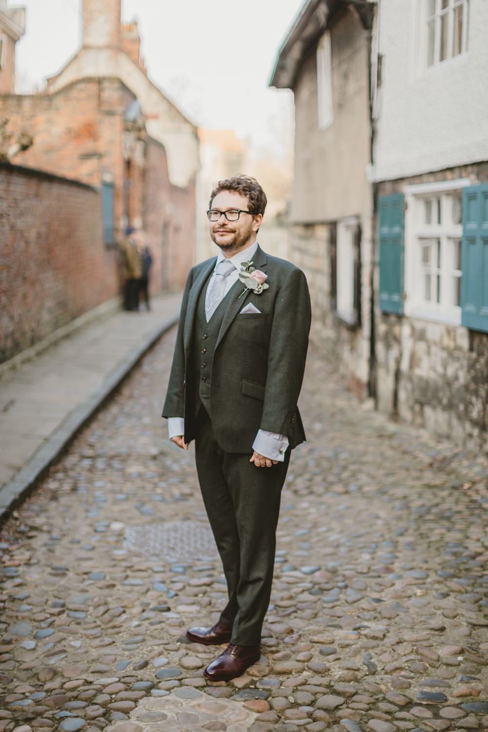 Groom Suit Green Tie York Minster Wedding Amy Lou Photography