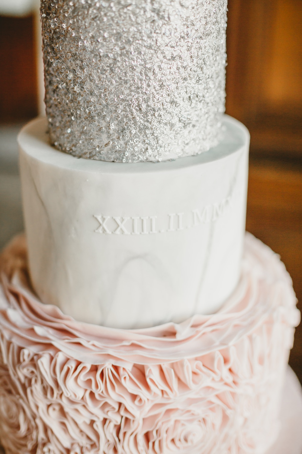 Cake Ruffle Pink Glitter Marble York Minster Wedding Amy Lou Photography