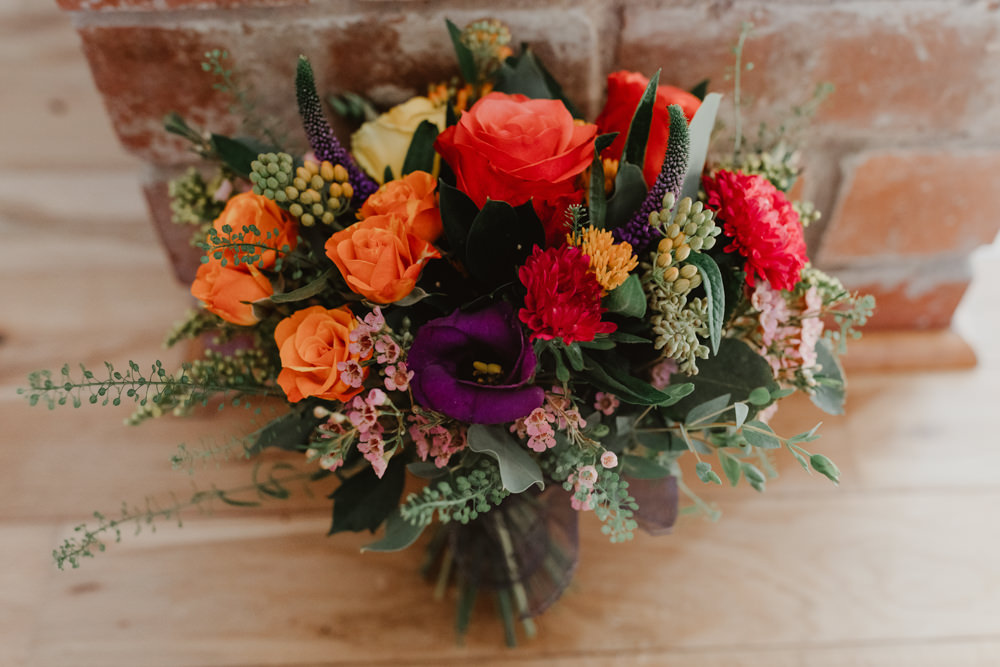 Bouquet Flowers Bride Bridal Orange Rose Arches Dean Clough Wedding Stevie Jay Photography