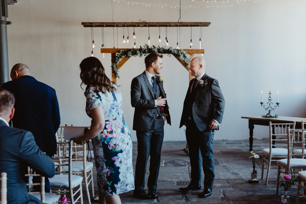 Groom Groomsmen Suit Grey Check Arches Dean Clough Wedding Stevie Jay Photography