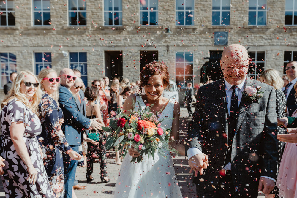 Confetti Arches Dean Clough Wedding Stevie Jay Photography