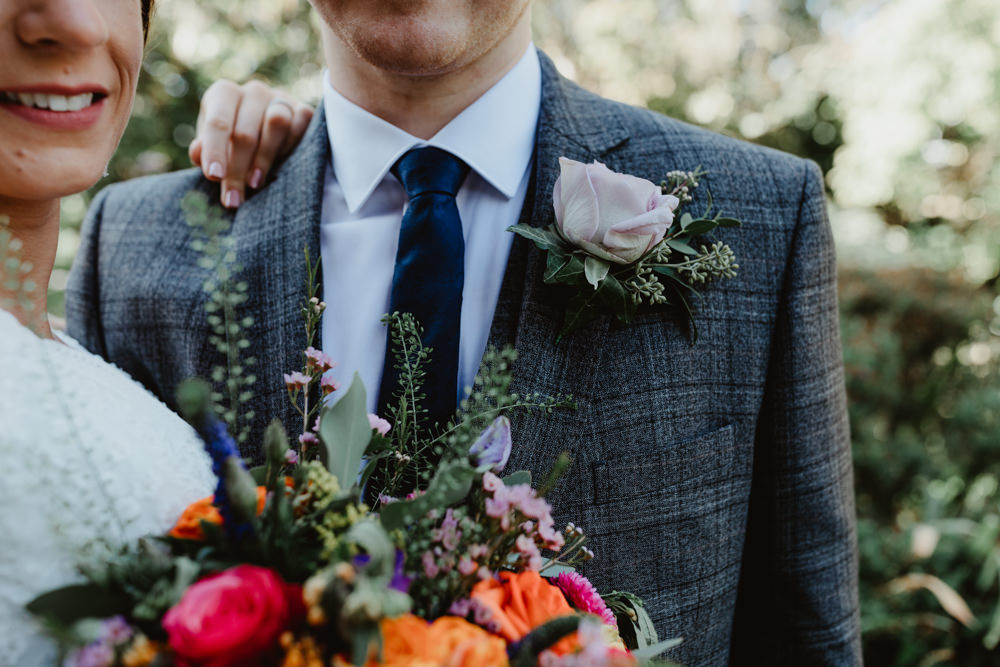 Groom Groomsmen Suit Grey Check Rose Buttonhole Arches Dean Clough Wedding Stevie Jay Photography