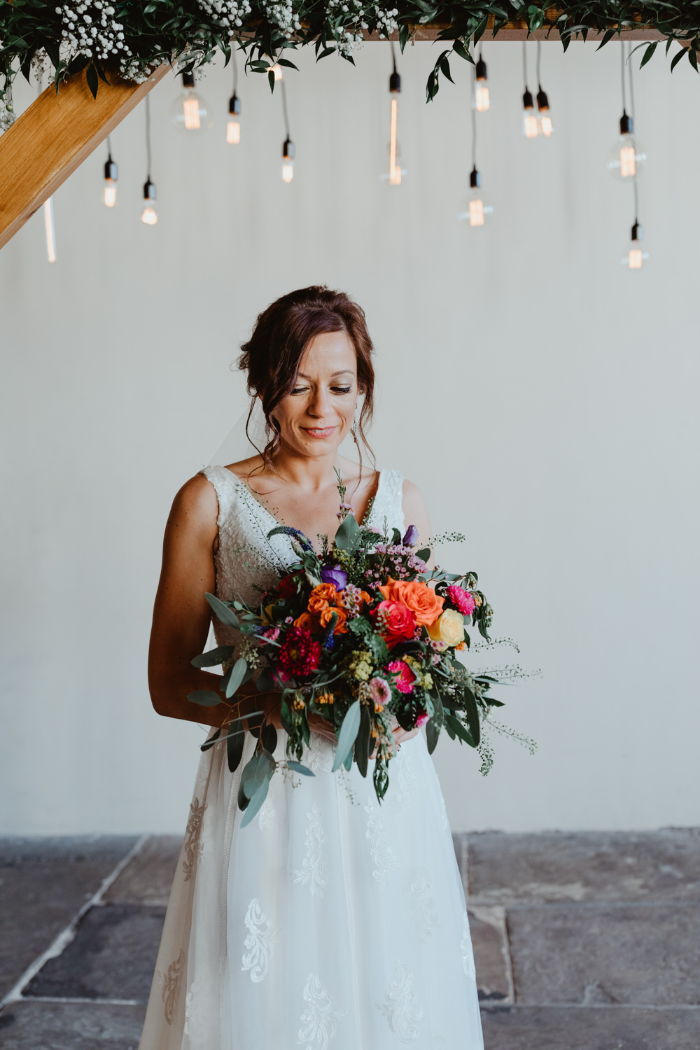Dress Gown Bride Bridal Low Black Lace Veil Tulle Arches Dean Clough Wedding Stevie Jay Photography