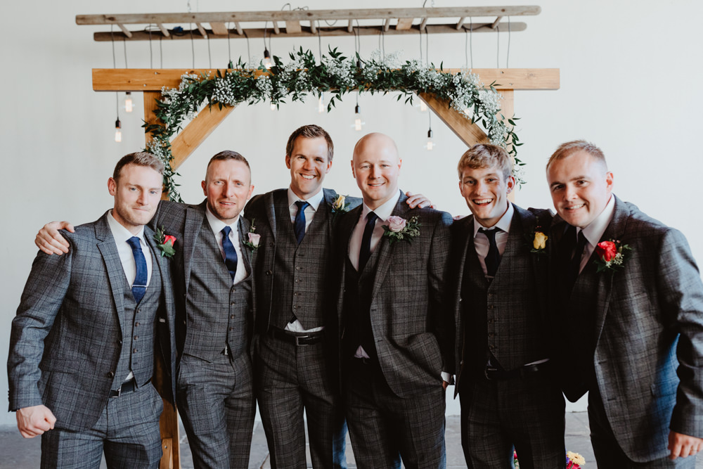 Groom Groomsmen Suit Grey Check Arches Dean Clough Wedding Stevie Jay Photography