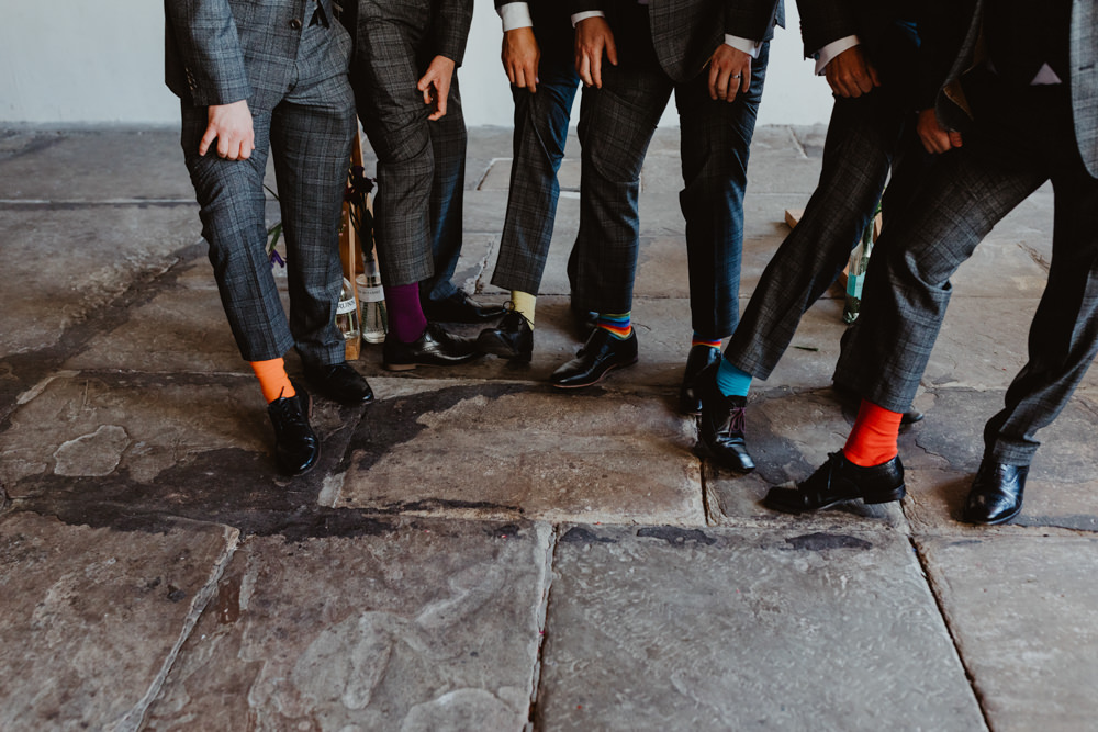 Groom Groomsmen Suit Grey Check Socks Arches Dean Clough Wedding Stevie Jay Photography