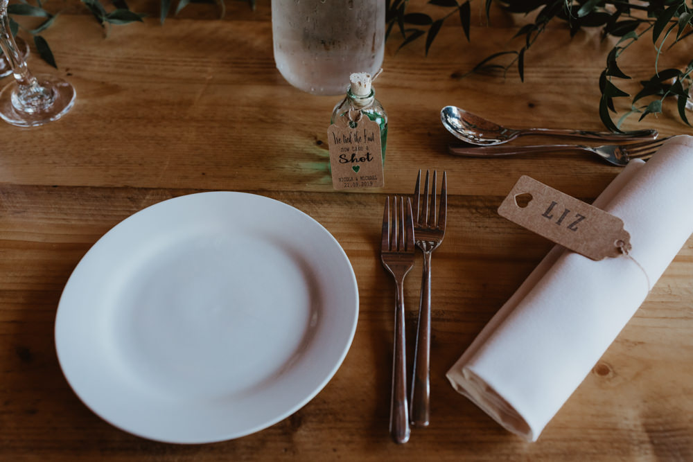 Bottle Favours Drinks Luggage Tag Place Name Arches Dean Clough Wedding Stevie Jay Photography