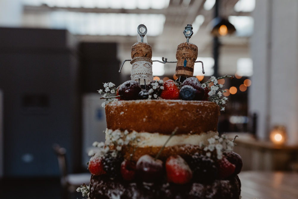 Naked Cake Berries Flowers Topper Box Crate Stand Sponge Layer Arches Dean Clough Wedding Stevie Jay Photography