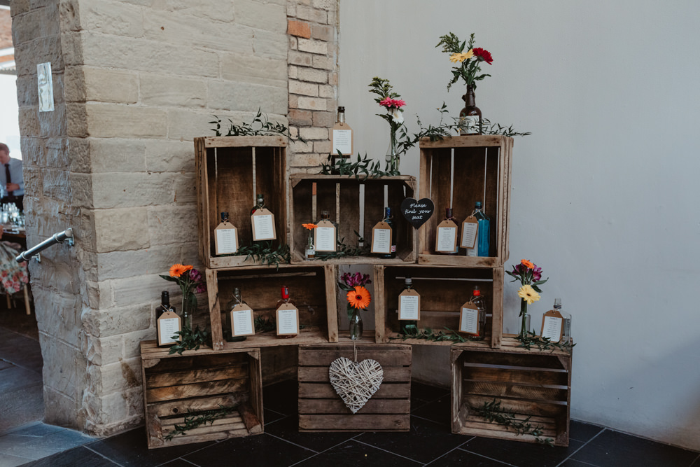 Table Plan Bottles Seating Chart Wooden Crates Boxes Flowers Decor Arches Dean Clough Wedding Stevie Jay Photography