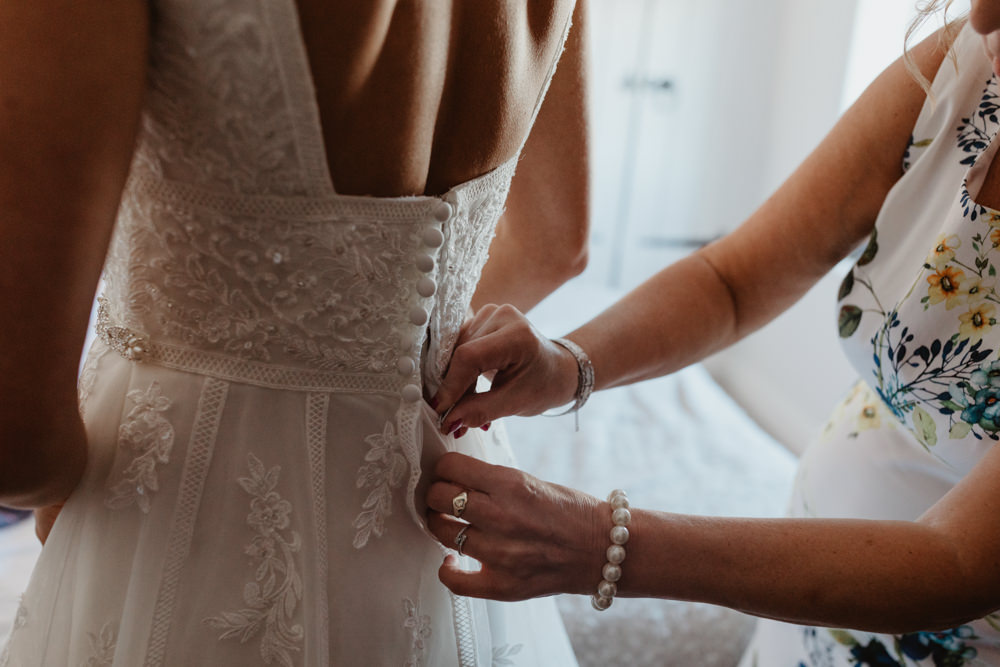 Dress Gown Bride Bridal Low Black Lace Veil Tulle Arches Dean Clough Wedding Stevie Jay Photography