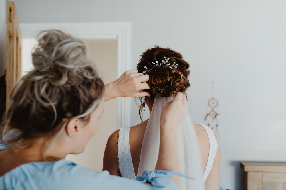Bride Bridal Hair Style Up Do Veil Arches Dean Clough Wedding Stevie Jay Photography