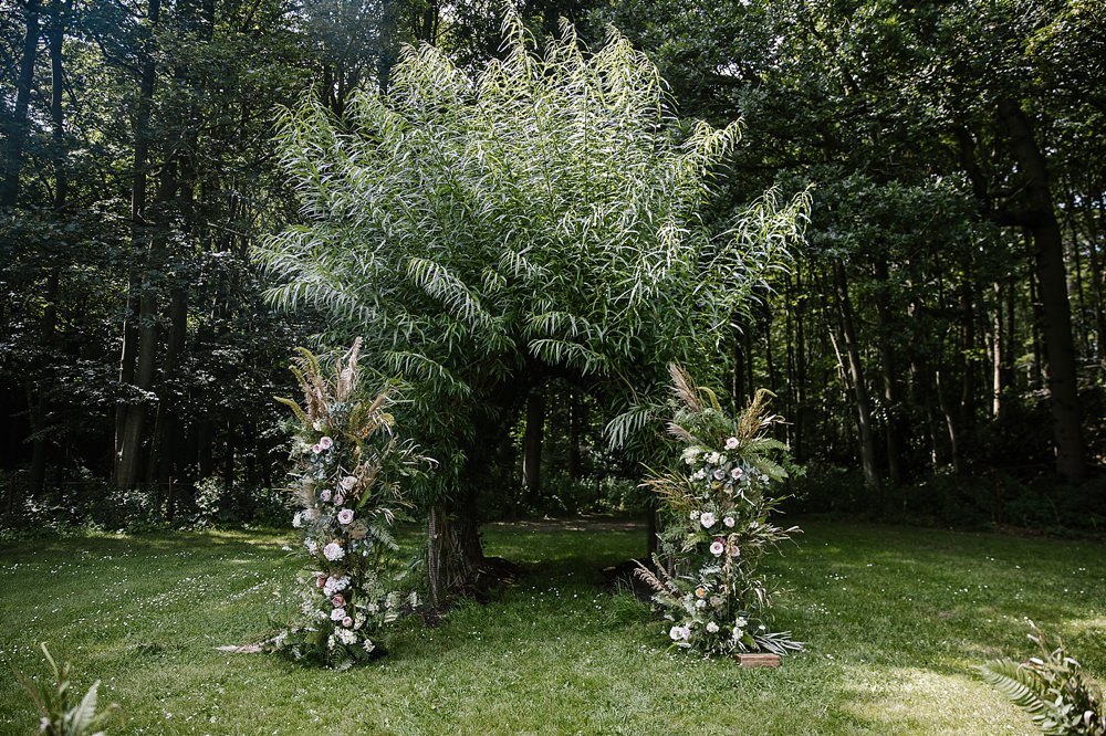 Flower Arch Installation Natural Wild Backdrop Ceremony Chaucer Barn Wedding Katherine Ashdown Photography