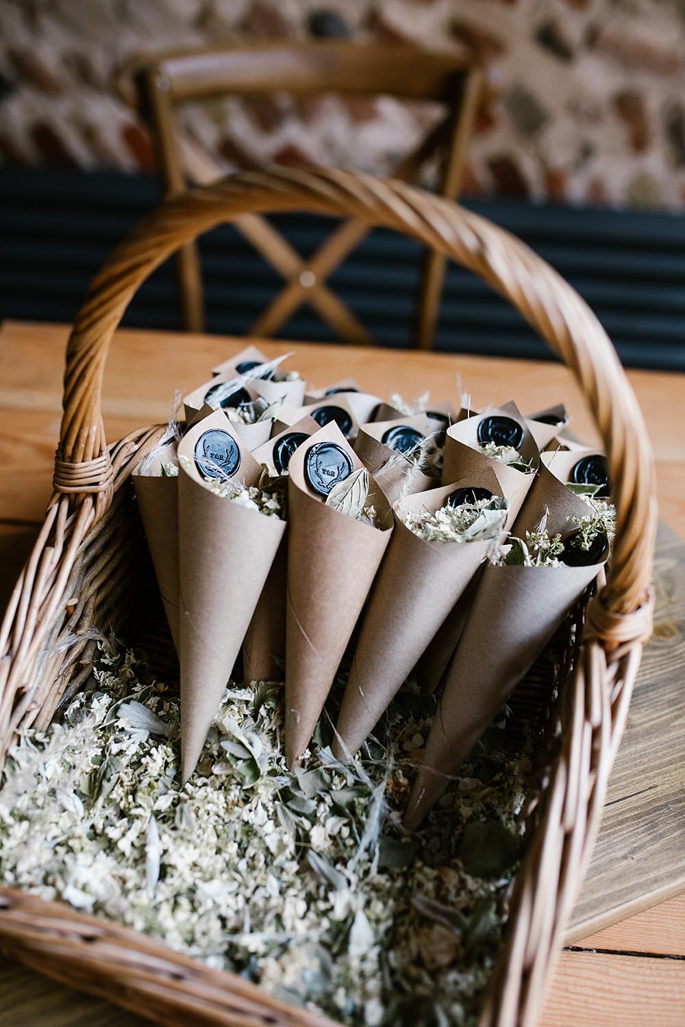 Confetti Cones Basket Chaucer Barn Wedding Katherine Ashdown Photography
