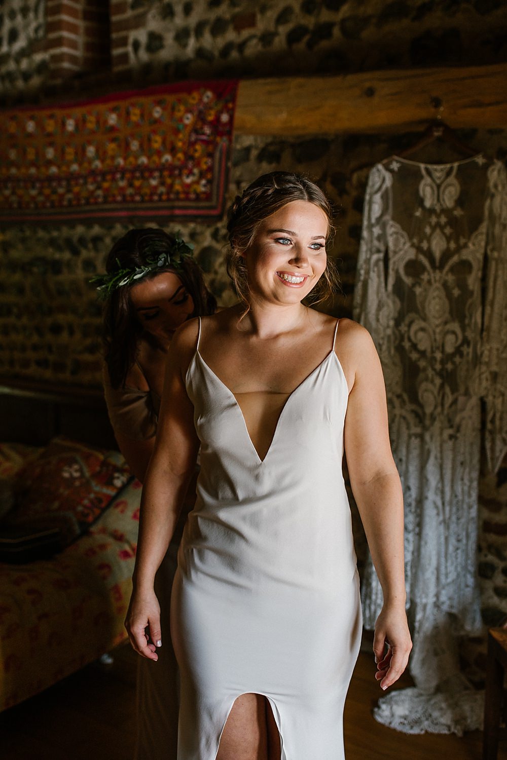 Slip Dress Bride Bridal Chaucer Barn Wedding Katherine Ashdown Photography
