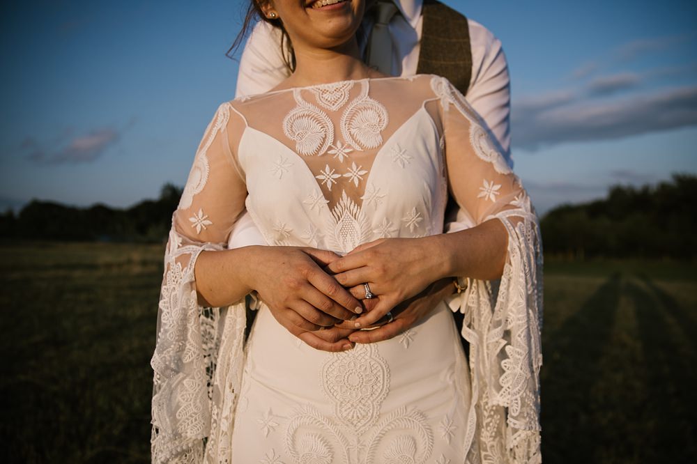 Dress Gown Bride Bridal Rue Du Seine Sia Lace Sleeves Train Boho Bohemian Chaucer Barn Wedding Katherine Ashdown Photography