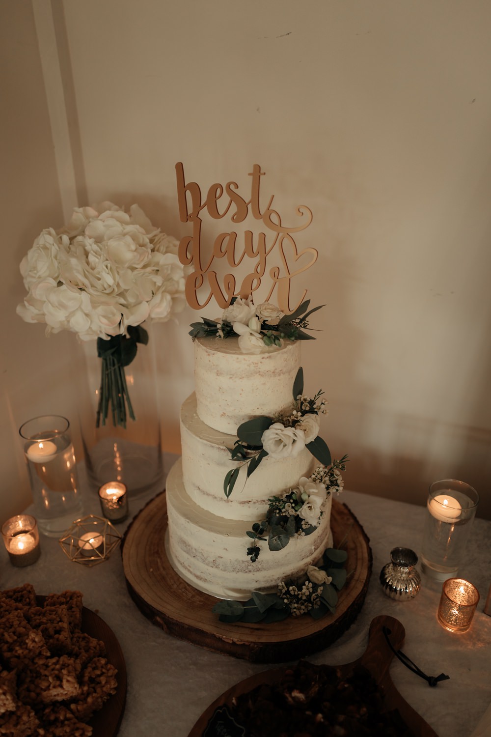 Semi Naked Cake Greenery Topper Combermere Abbey Wedding Damian Brandon Photography