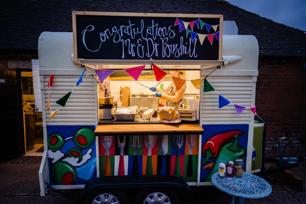 Food Truck Van Cowshed Woodhall Farm Wedding Emma and Rich