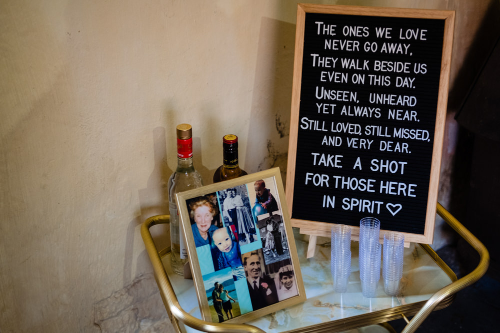 Lost Loved Ones Remember Memory Table Cowshed Woodhall Farm Wedding Emma and Rich