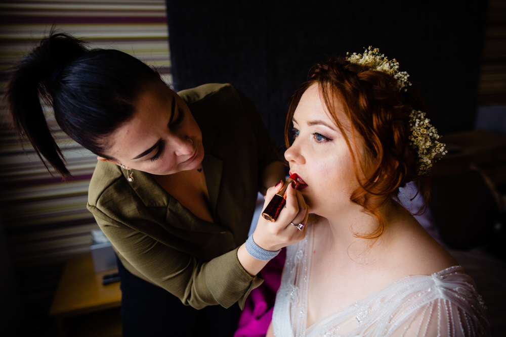 Bride Bridal Hair Make Up Cowshed Woodhall Farm Wedding Emma and Rich
