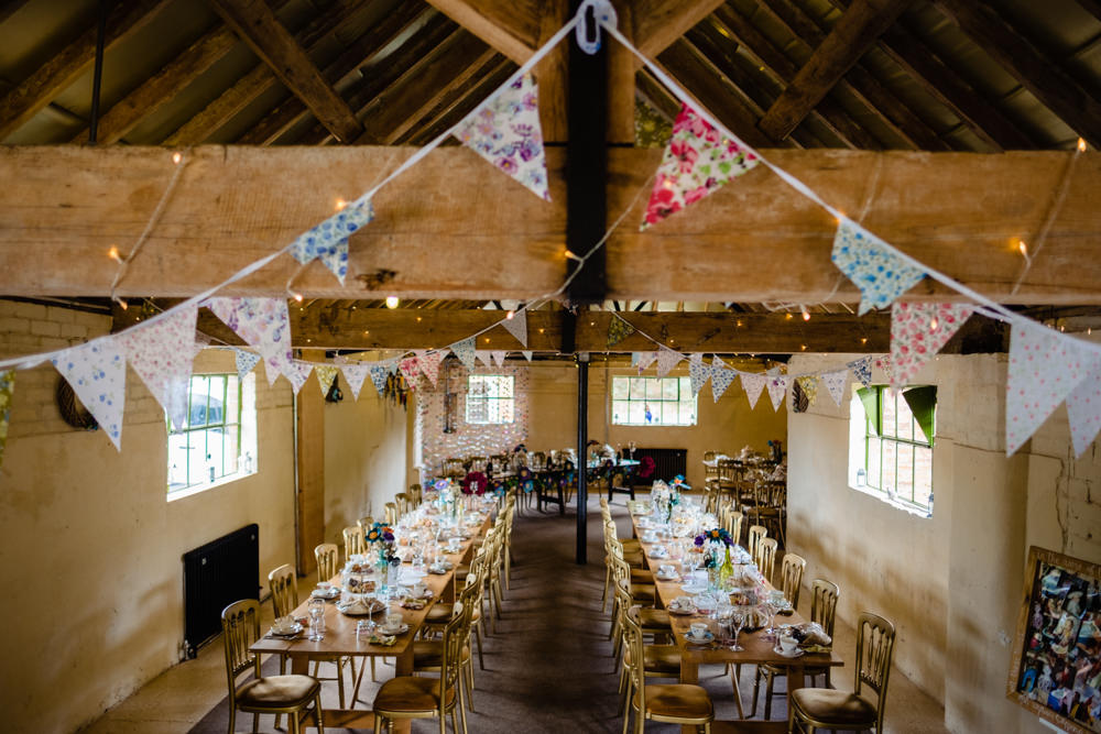 Barn Bunting Decor Cowshed Woodhall Farm Wedding Emma and Rich