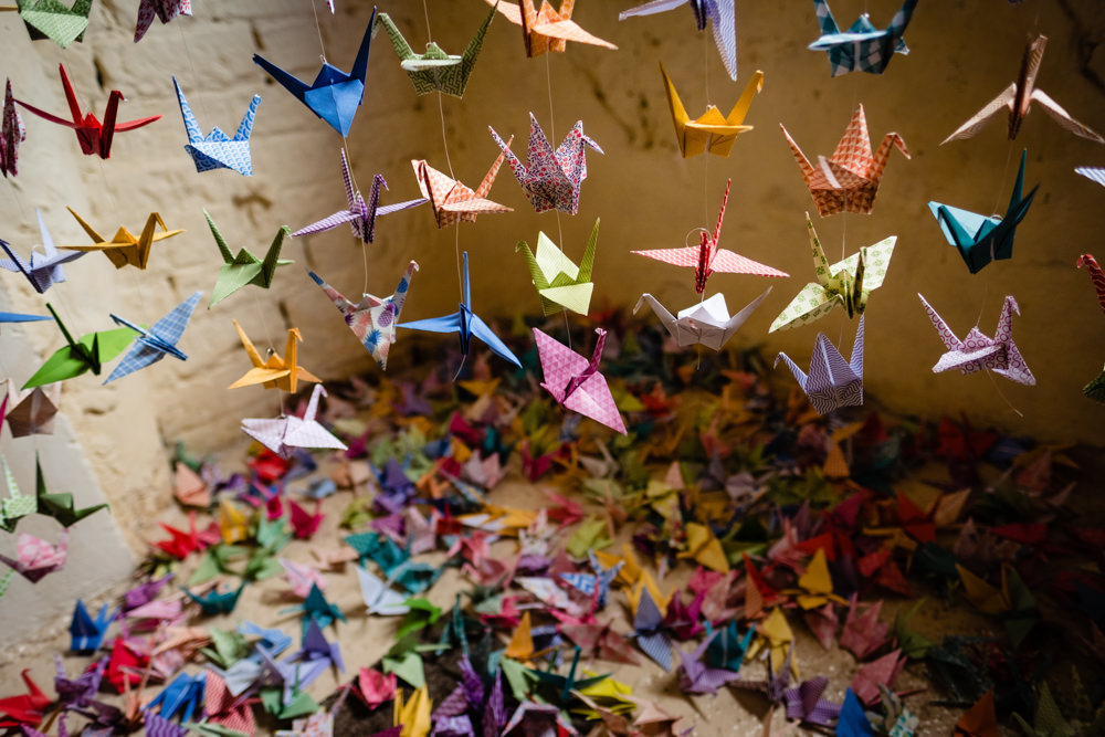 Origami Paper Cranes Cowshed Woodhall Farm Wedding Emma and Rich