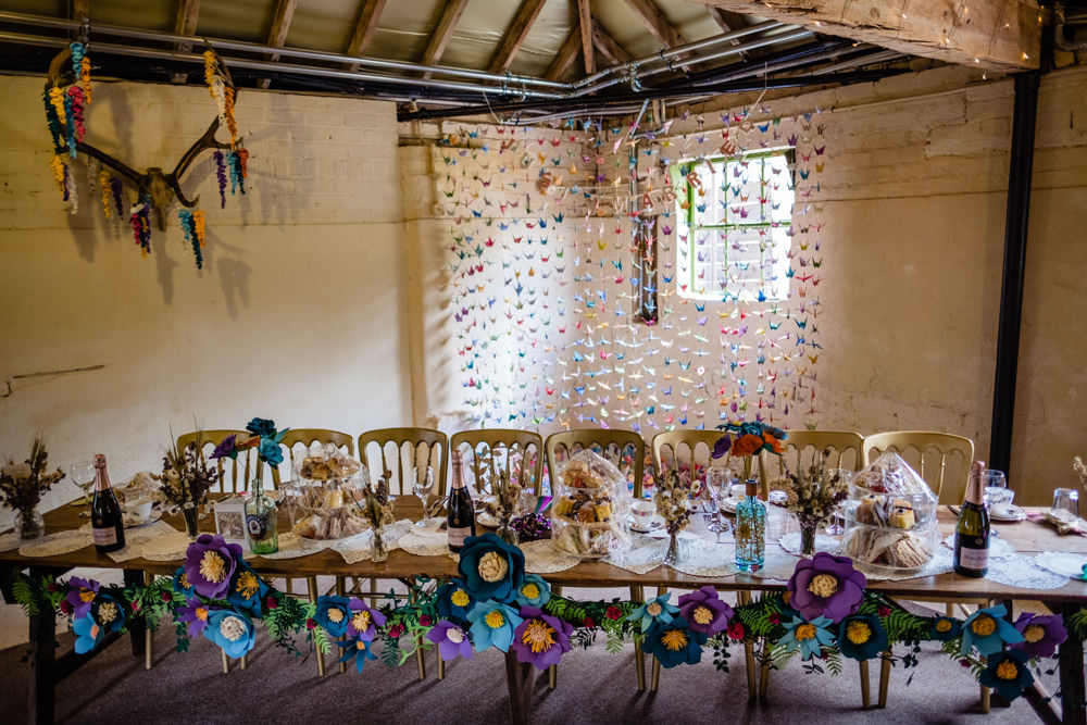 Paper Flowers Top Table Decor Origami Paper Cranes Cowshed Woodhall Farm Wedding Emma and Rich
