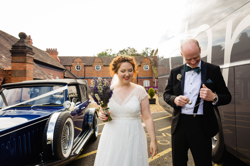 Bride Bridal Dress Gown Bouquet Lavender Flowers Wed2b Cowshed Woodhall Farm Wedding Emma and Rich