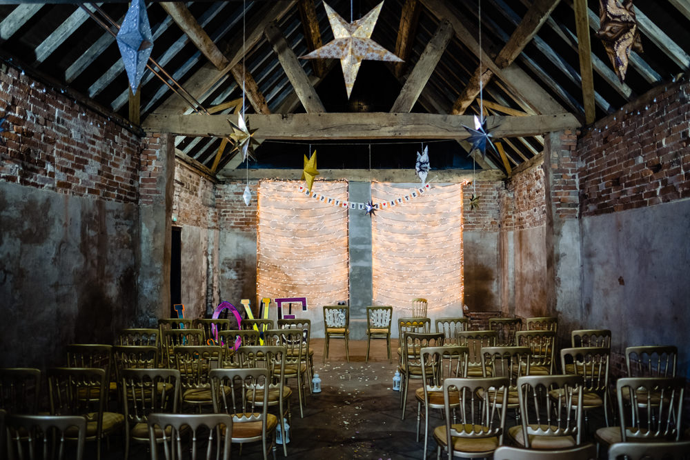 Barn Stars Decor Cowshed Woodhall Farm Wedding Emma and Rich