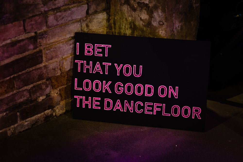 Sign Signs Signage Dancefloor Cowshed Woodhall Farm Wedding Emma and Rich