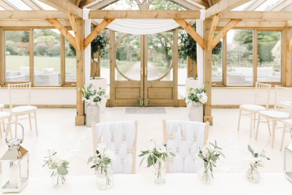 Ceremony Table Flowers Chair Ribbons Dove Grey Wedding Danielle Smith Photography