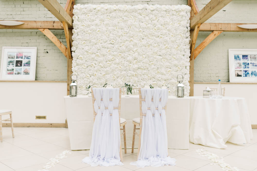 Flower Wall Ceremony Table Flowers Chair Ribbons Dove Grey Wedding Danielle Smith Photography