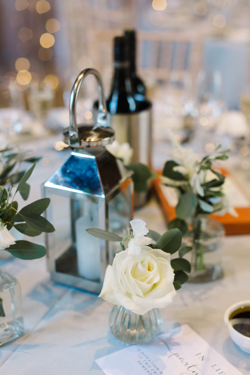 Centrepiece Hurricane Lamp Candle Flowers Dove Grey Wedding Danielle Smith Photography