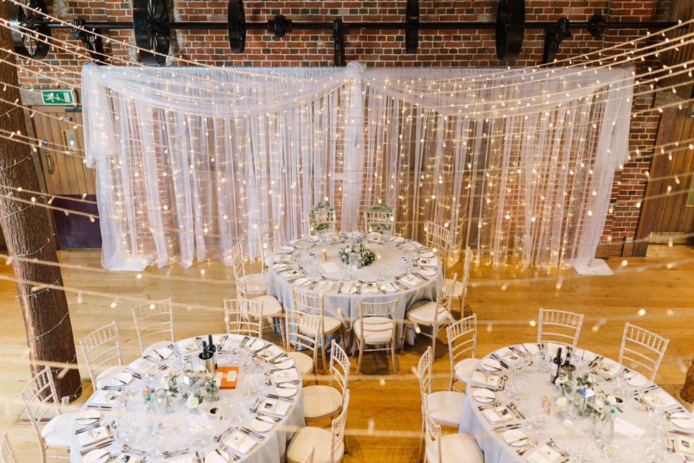 Fairy Light Curtain Wall Backdrop Barn Dove Grey Wedding Danielle Smith Photography