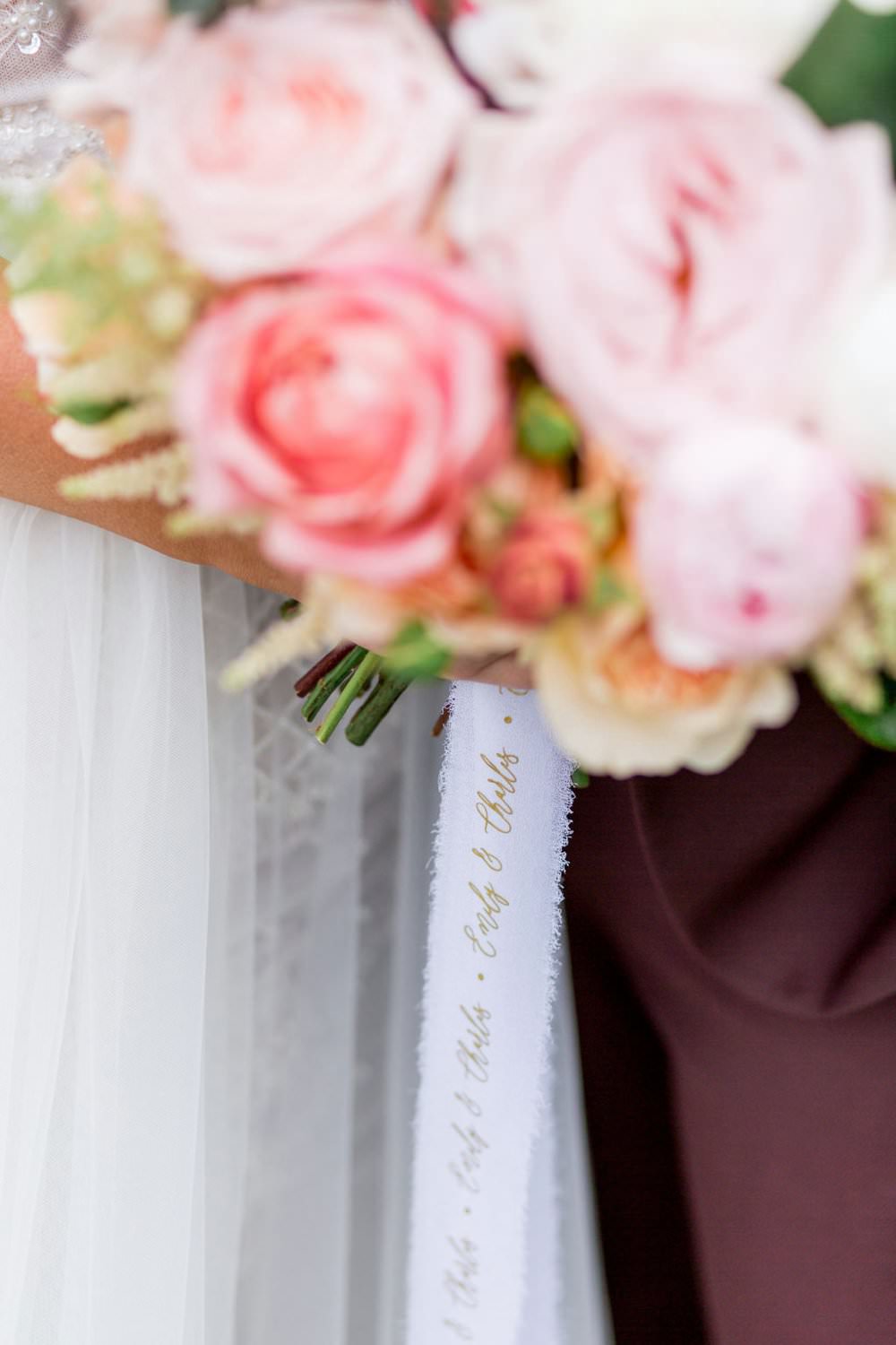 Bouquet Flowers Bride Bridal Coral Lilac Rose Peony Ribbon English Garden Wedding Inspiration Philippa Sian Photography