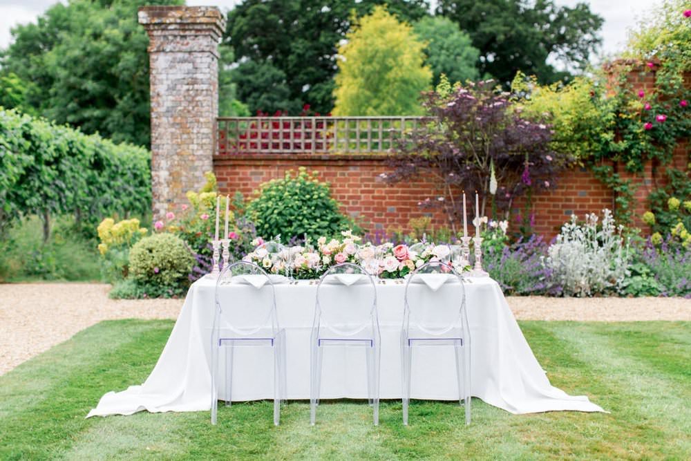 Tablescape Table Ghost Chairs Decor Flowers English Garden Wedding Inspiration Philippa Sian Photography