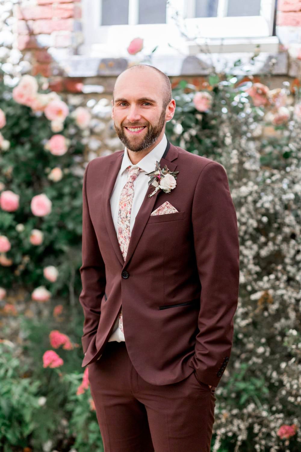 Groom Suit Burgundy Floral Tie English Garden Wedding Inspiration Philippa Sian Photography
