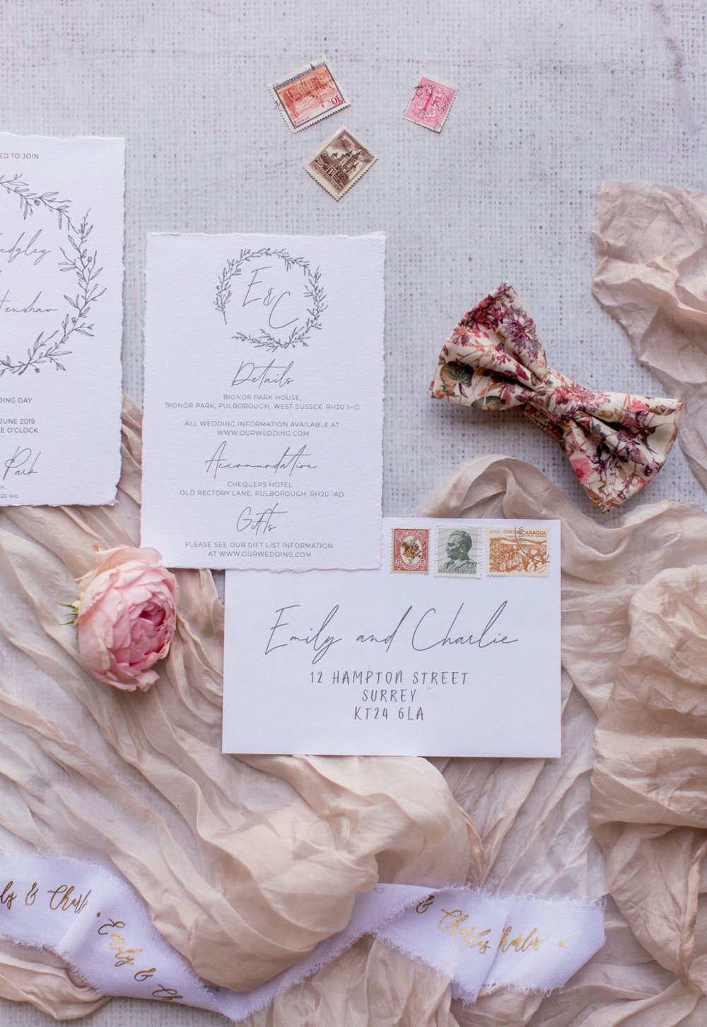 Stationery Suite Invite Invitations Floral Pastel Soft Pink Floral Calligraphy English Garden Wedding Inspiration Philippa Sian Photography