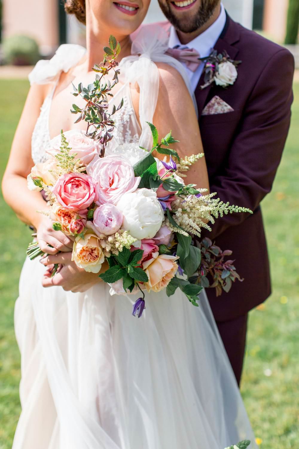 Bouquet Flowers Bride Bridal Coral Lilac Rose Peony English Garden Wedding Inspiration Philippa Sian Photography