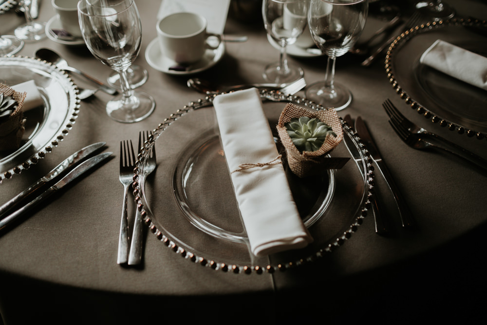 Place Setting Decor Napkin Charger Succulent Favour Plate Ferry House Inn Wedding Paul Fuller Kent Photography