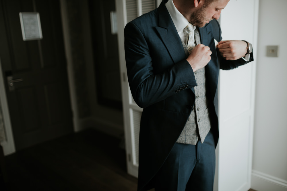 Groom Suit Navy Tails Traditional Waistcoat Ferry House Inn Wedding Paul Fuller Kent Photography