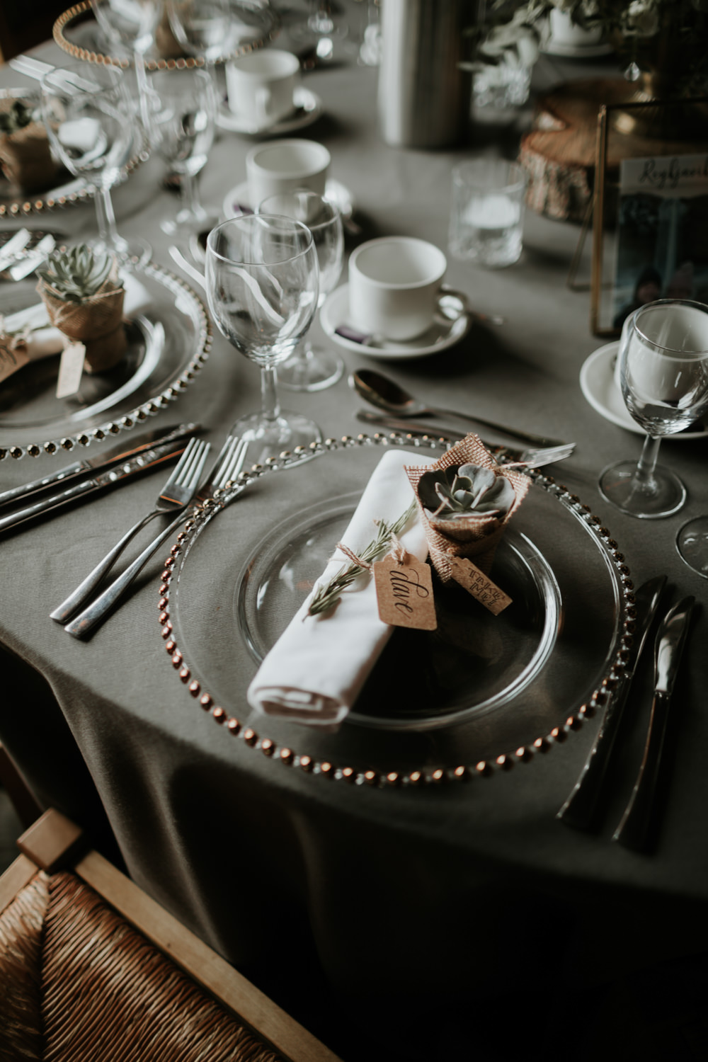 Place Setting Decor Napkin Charger Succulent Favour Ferry House Inn Wedding Paul Fuller Kent Photography