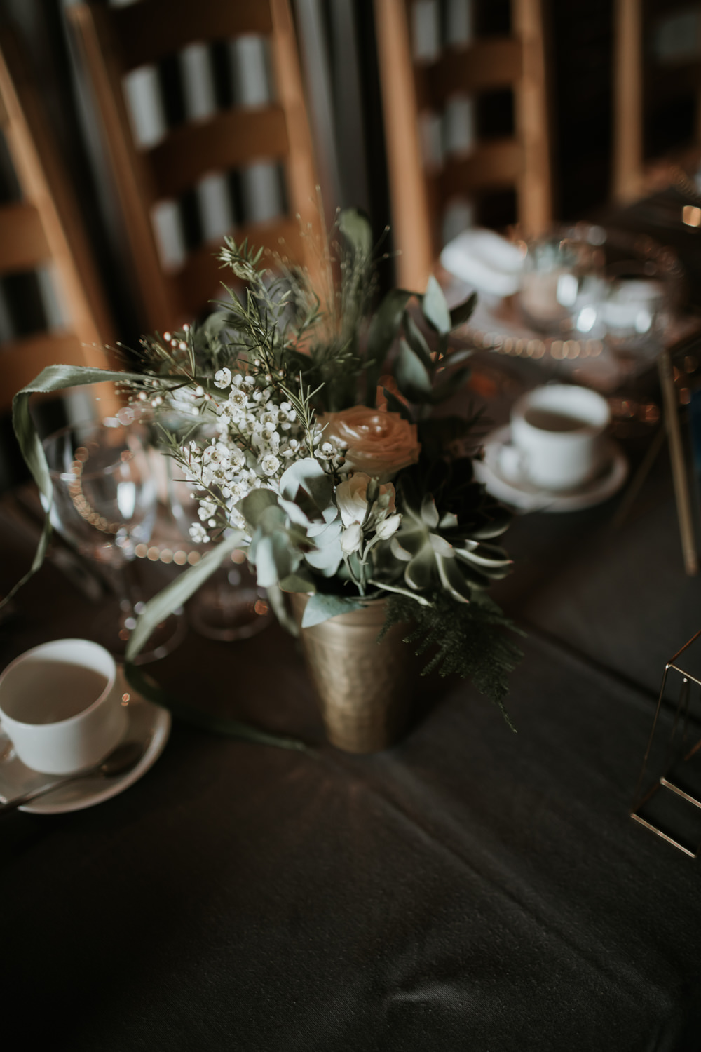 Round Tables Grey Table Cloths Flowers Centrepiece Greenery Foliage Ferry House Inn Wedding Paul Fuller Kent Photography