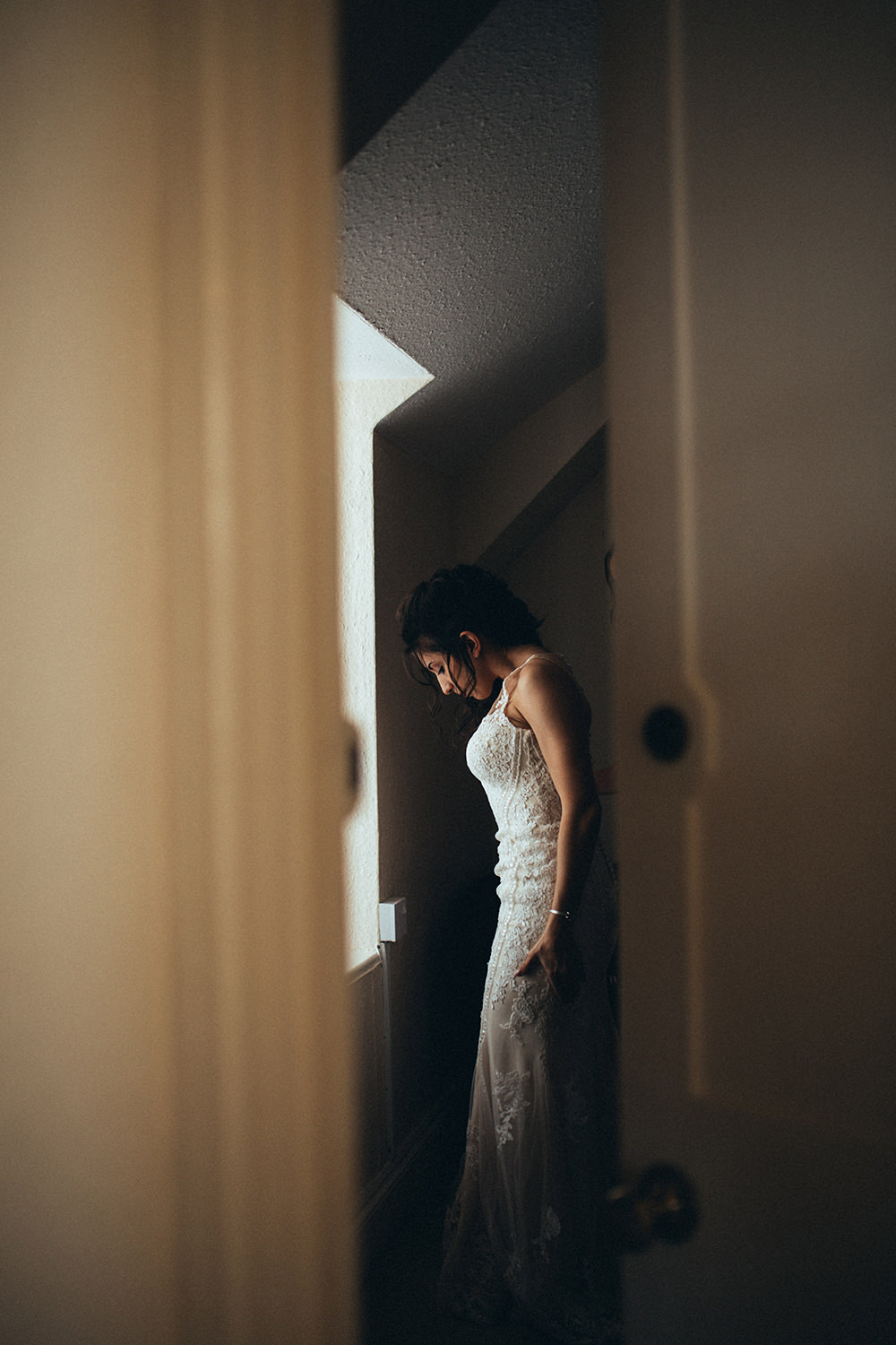 Dress Gown Bride Bridal Lace Straps Train Old Barn Wedding Joshua Rhys Photography