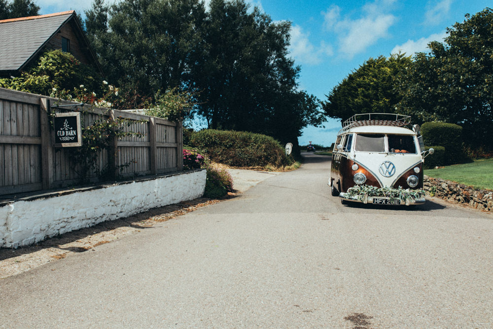 VW Campervan Transport Old Barn Wedding Joshua Rhys Photography